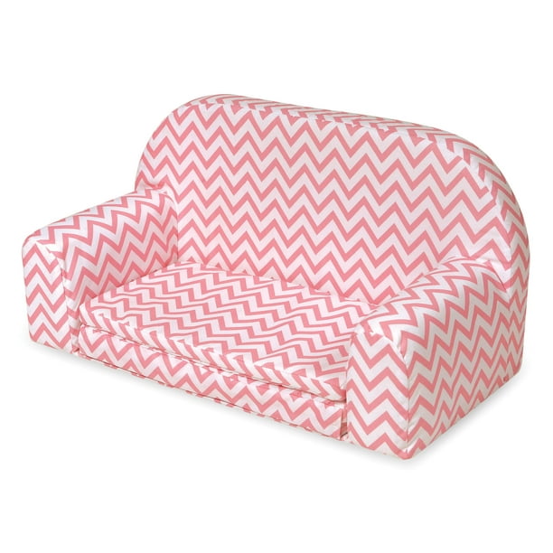 Badger Basket Upholstered Doll Sofa with Foldout Bed Pink Chevron