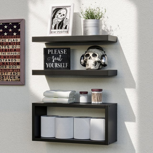 Juego de 3 estantes de pared RICHER HOUSE negros para baño y dormitorio