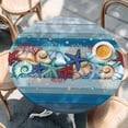 thumbnail image 2 of Blue Starfish Beach Round Tablecloth, Fitted Table Cover with Elastic for 36"-44" Round Tables, Summer Conch Coral Coastal Wood Grain Table Cloth Outdoor Indoor Dinning Party Waterproof Tablecloths, 2 of 7