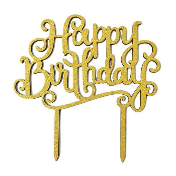 Happy Birthday Glitter Cake Topper, 6-Inch, Gold - Walmart.com