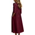 thumbnail image 6 of QIYAGBSA Summer Dresses for Women Cotton Linen 3/4 Sleeve Relaxed Fit Midi Dress with Pockets and Side Slits Casual Vacation (Wine, XL), 6 of 6