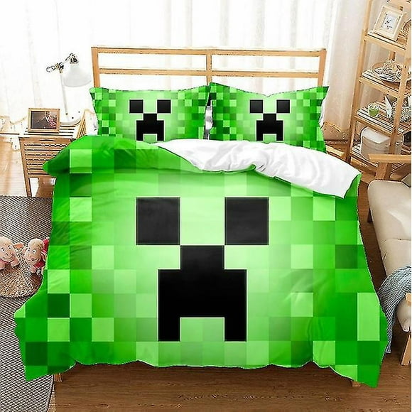 Minecraft Creeper Reversible Gaming Double Duvet Cover Bedding Set - Xmas Gift Style 134