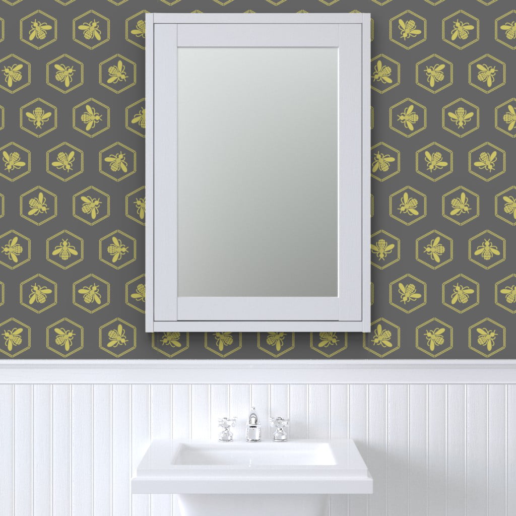 Removable Water-Activated Wallpaper Bee Hive Hives Yellow Modern Nursery Bumble 