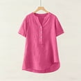 thumbnail image 6 of Htigea Summer Linen T-Shirt for Women Short Sleeve V-Neck Tops Solid Color Casual Tunic Tees Dressy Blouse Hot Pink L, 6 of 9