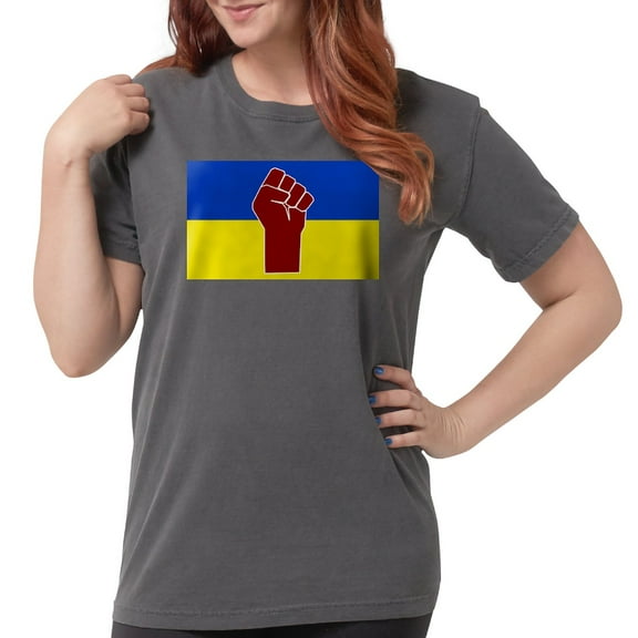 CafePress - Ukrainian Flag With Fist T Shirt - Womens Comfort Colors® Shirt