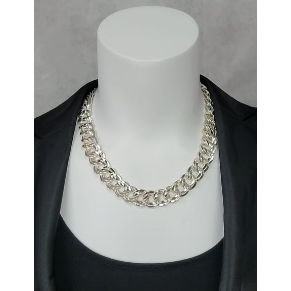 Ky & Co Silver Tone Oversized Thick Chain Choker Necklace Curb Link 18" Ladies Adult Female