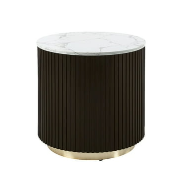 ACME Clayten Wood & Artificial Marble End Table in White & Espresso