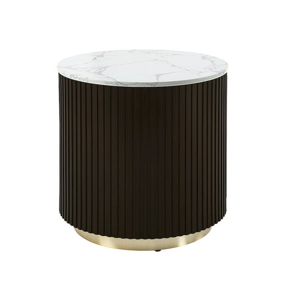 ACME Clayten Wood & Artificial Marble End Table in White & Espresso
