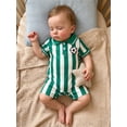 thumbnail image 4 of BemeyourBBs Newborn Baby Baby Football Outfit Infant Baby Boys Summer Fall Clothes Football Romper 0 3 6 12 18 Months Striped Soccer Print Short Sleeve Half Button-up Collared Jumpsuit Playsuit, 4 of 9