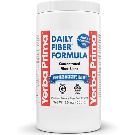 Yerba Prima Daily Fiber Formula - 20 oz Powder - Concentrated Blend of Soluble and Insoluble - with Psyllium Seed Husks, Acacia Gum, Apple Fiber for Bulk - Dietary Bulking Supplement - Regularity