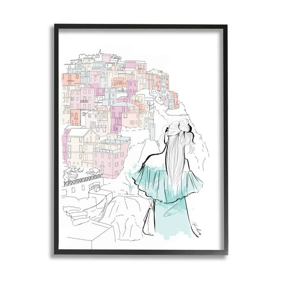 Stupell Industries Stylish Girl Overlooking City Graphic Art Black Framed Art Print Wall Art, Design by Alison Petrie