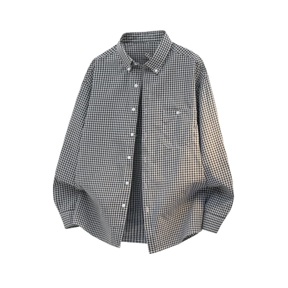 JTSRKL Classic Plaid Oxford Cloth Shirts for Men Long Sleeve Lapel Button Pocket Shackets Casual Office Wear Relaxed Fit Versatile Tops