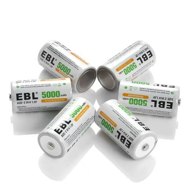 EBL Rechargeable C Batteries, 1.2V 5000mAh Ni-MH C Cell Battery with Storage Box, Pack of 6