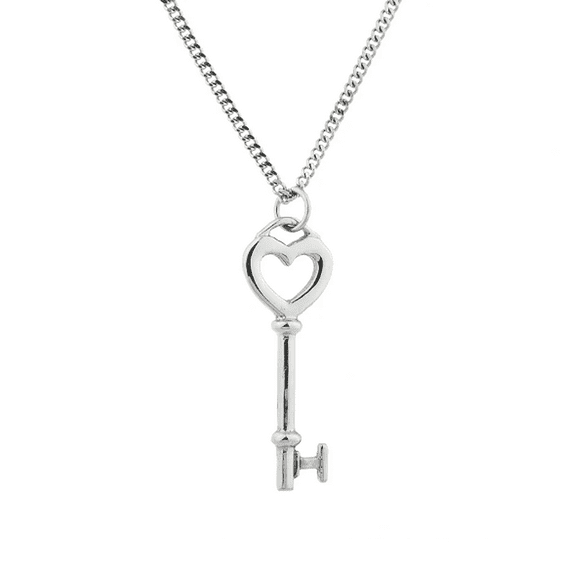 Women High Polished Stainless Steel Heart Key Pendant on an 18-Inch Curb Chain Sterling Silver Necklace for Women a Gift for Your Friend and Family