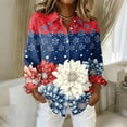 thumbnail image 2 of Domzest Womens 250th Anniversary Usa Shirt 4th Of July Graphic Shirt Patriotic V Neck Long Sleeve Butoon Down Tshirts Dark Blue L, 2 of 5