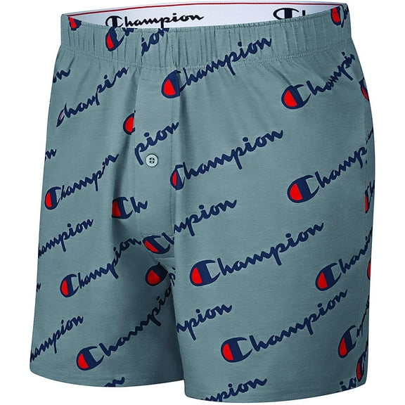 Champion Life Men's Knit Boxer, Grey c Script Print, Medium