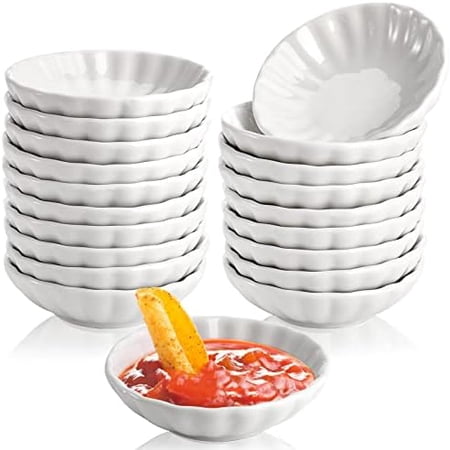 20 Pack 2.9 Inch Soy Sauce Dish, Ceramic Pinch Bowl 1 Oz, Mini Porcelain Dipping Bowl Plate for Side Dishes, Condiment, Sushi, Ketchup, Appetizer