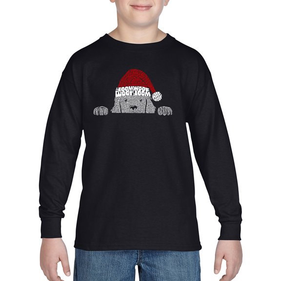 Christmas Peeking Dog - Boy's Word Art Long Sleeve T-Shirt