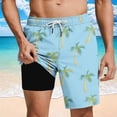 thumbnail image 3 of AHTJRT Men's Swim Trunks Built-In Shorts 2 in 1 Lightweight Elastic Drawstring Waist Summer Shorts Knee Length Quick Dry Beach Shorts Fashion Hawaiian Floral Print Bottoms Blue#02 XXXL, 3 of 7