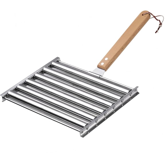 Hot Dog Roller for Grill Accessories, With Extra Long Wooden Handle, Stainless Steel Sausage Roller Rack for Outdoor Garden BBQs 1pc