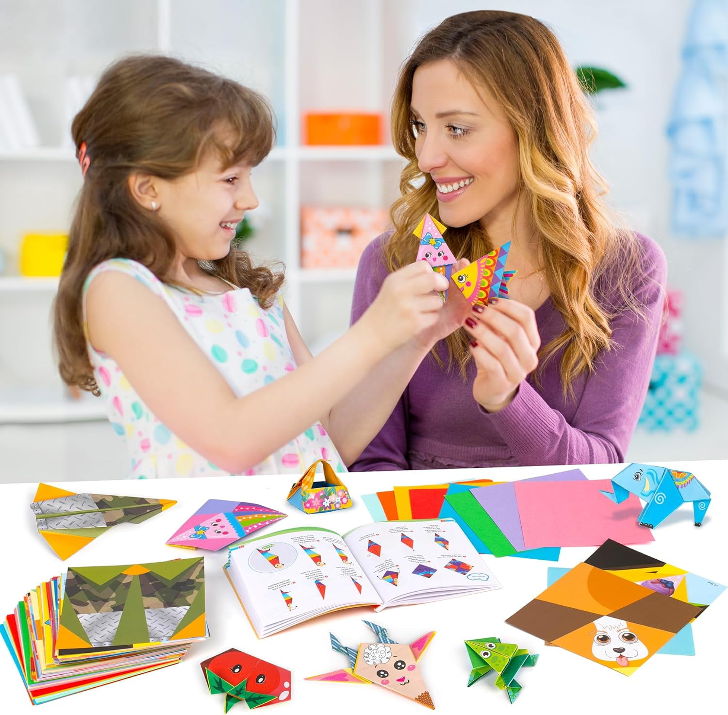 Mocoosy Origami Paper 224 Sheets Origami Kit for Kids Ages 8-12, Square Craft Paper Color Folding Paper Set with Guiding Book for Easy DIY Art and Craft Projects Best Craft Gifts for Kids