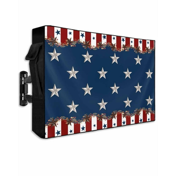 Country Star Farm Outdoor TV Cover 30 to 32 Inch Weatherproof, Red Blue Patriots Stripe American Flag 600D Oxford TV Covers with Waterproof Zipper, Outside Flat TV Screen Protector 30"Wx19"Hx4.5"D