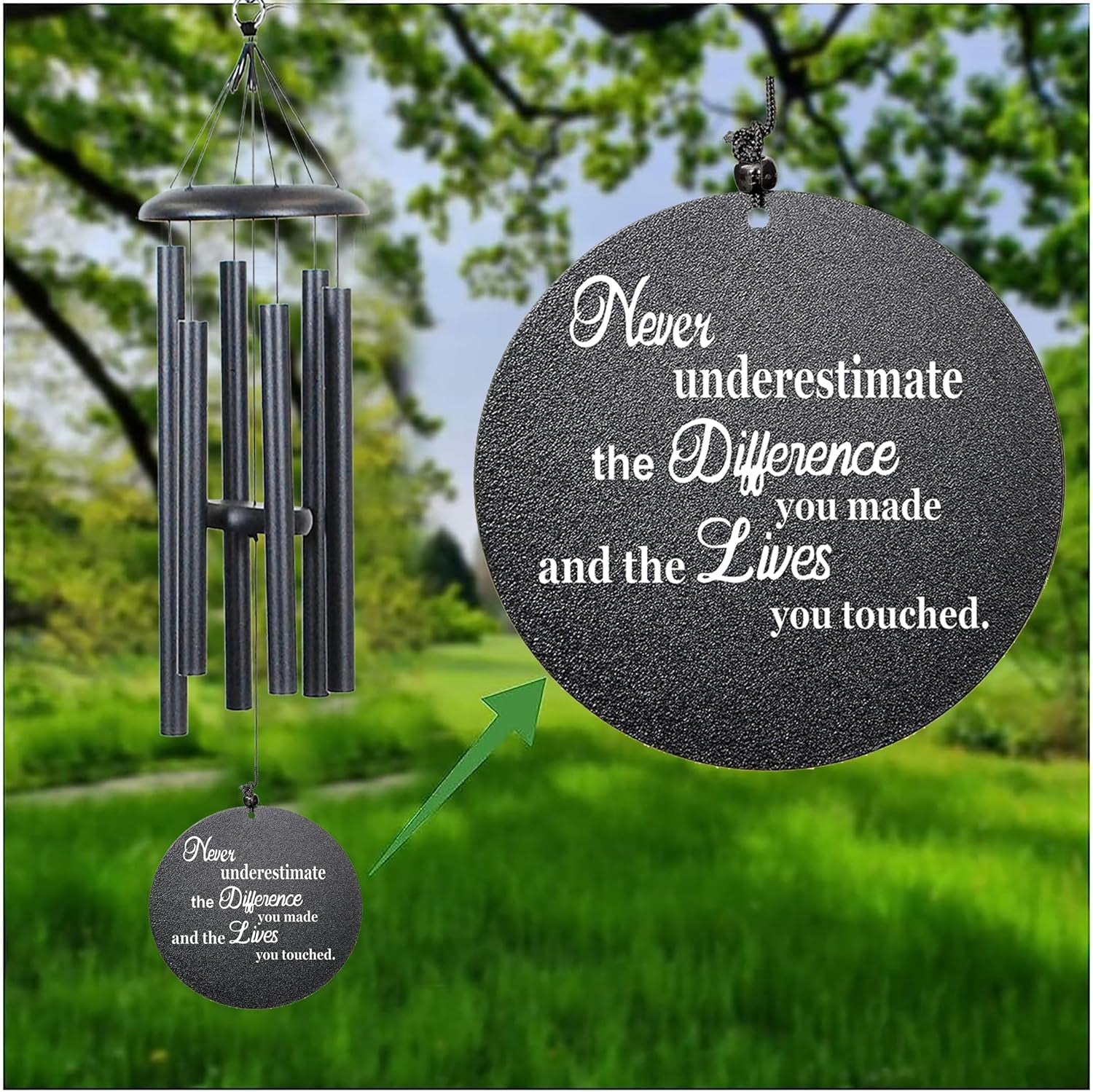 Retirement Wind Chime, Tree of Life, Inspirational Retirement Gifts for Men, Women, Teacher, Co-Worker, Employee, Nanny, Nurse (Black)