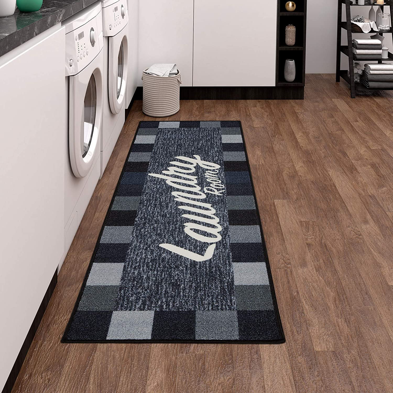 Details about   Rug Runner-Black/Gray Laundry room-Stain & Fade Resistant 20"X59" Rectangular 
