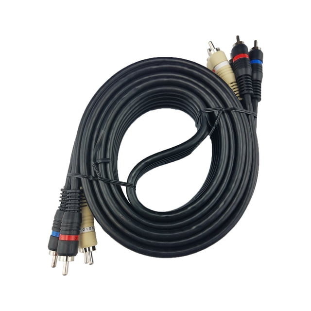 cable de video componente de 6 pies satellitesale con audio 5 rca rgb para hdtv dvd vcr Cable negro enrollado con cinco conectores RCA macho: tres RGB (rojo, verde, azul) y dos de audio (rojo y blanco), puntas chapadas en oro y cubierta de PVC, 6 pies; diseñado para conectar televisores, reproductores DVD/Blu-ray y receptores A/V; a menudo usado también para conexiones AV temporales.