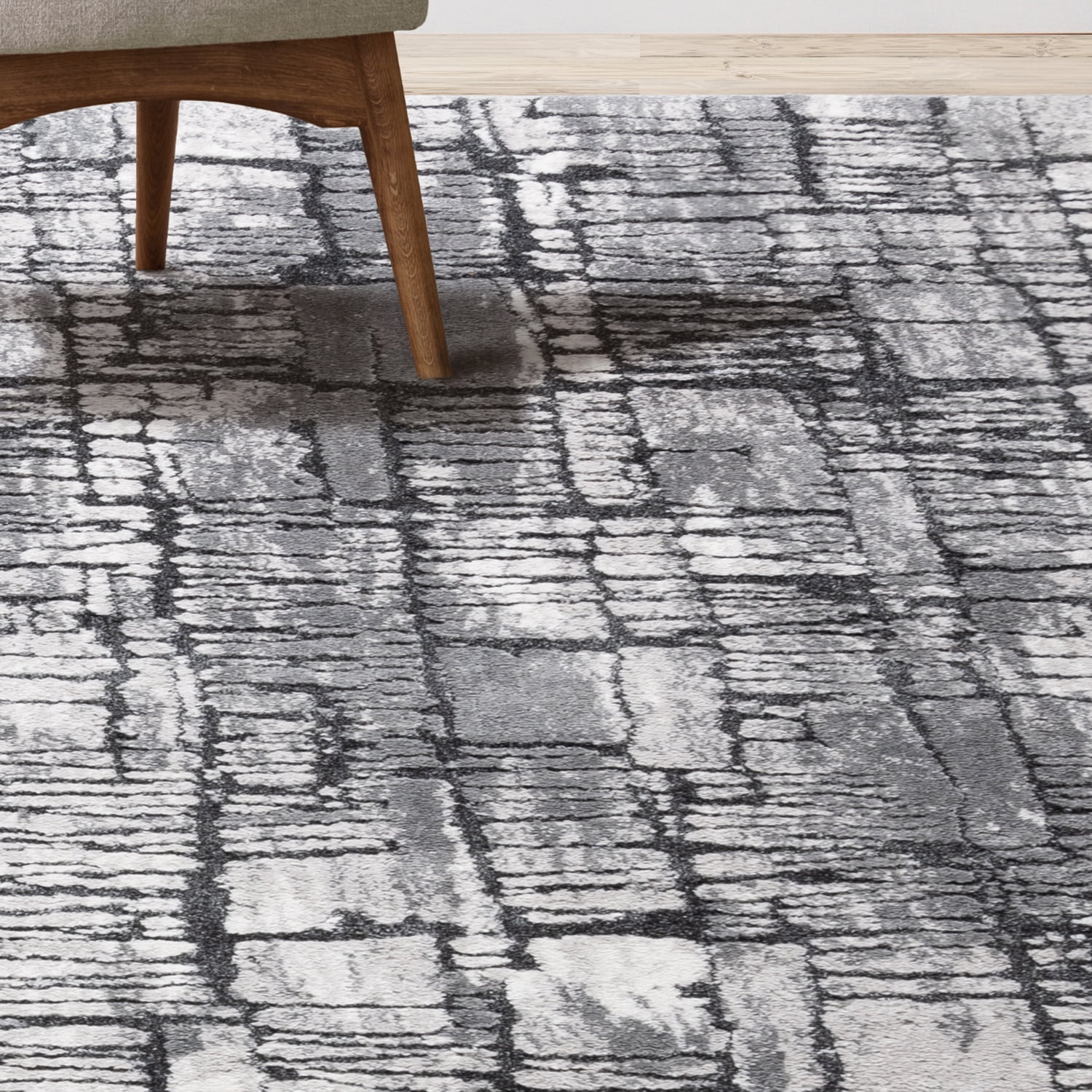Gertmenian Imani Gael Modern Abstract Plush Charcoal/Gray/Black Shag Indoor Area Rug, 9FTx12FT