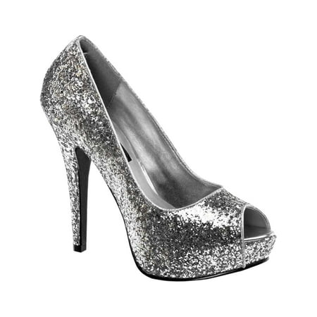 Fuchsia High Heel - 5 1/4 Glitter Peep To Pumps High Heel Platform Sexy Shoes Glamour Style