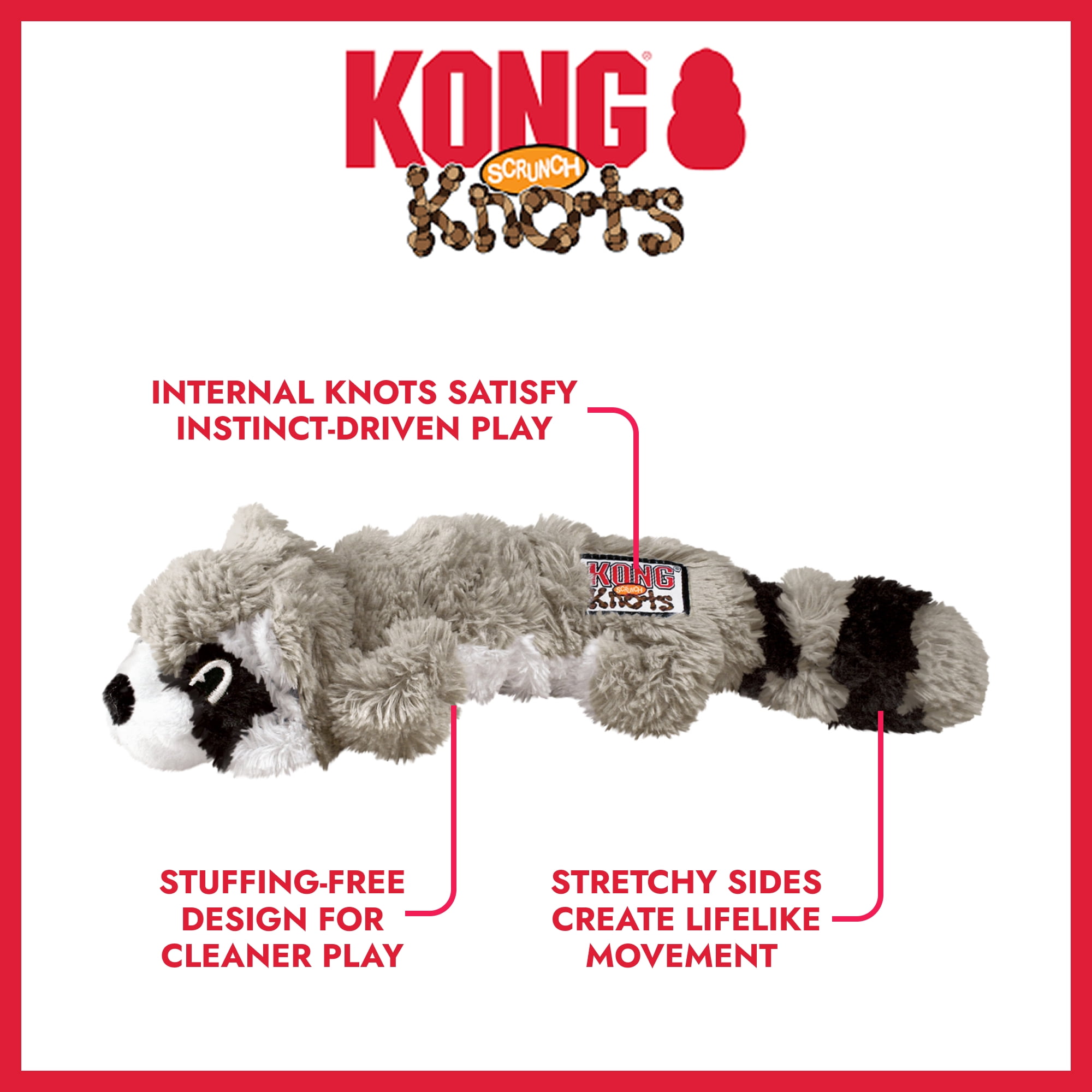 KONG® Scrunch Knots Stuffing Free Dog Toy, Racoon, Medium/Large