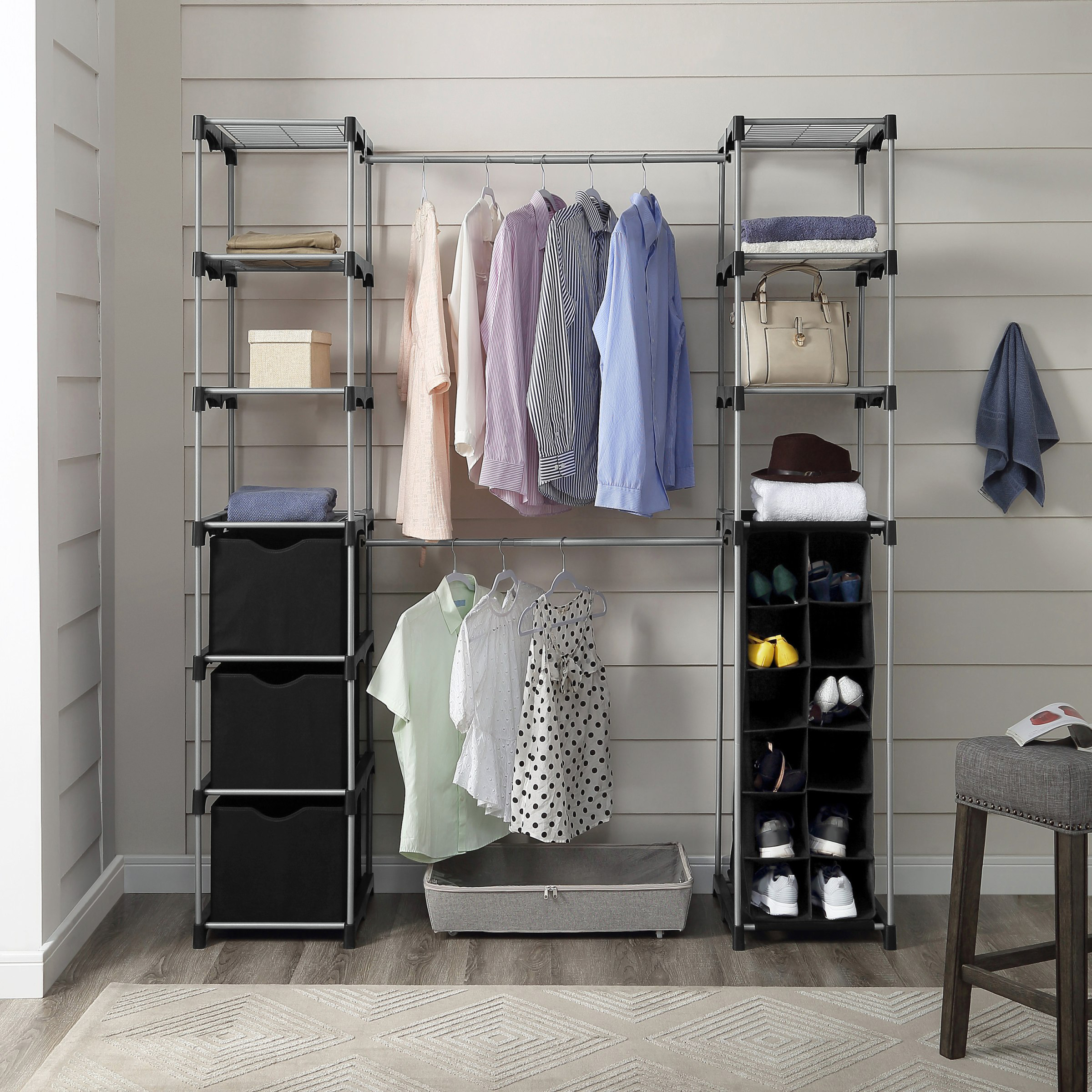 Mainstays  Non-Woven Closet Organizer, 2-Tower 9-Shelves, Easy to Assemble, Black - image 3 of 6