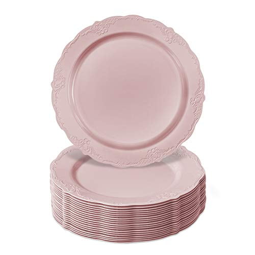 Vintage Design Disposable Salad Plates for Party (10 Pc) Heavy Duty Disposable Dinner Set 9”, Fine Dining Plastic Dishes for Elegant China Look, Great for Upscaled Wedding, Dining &