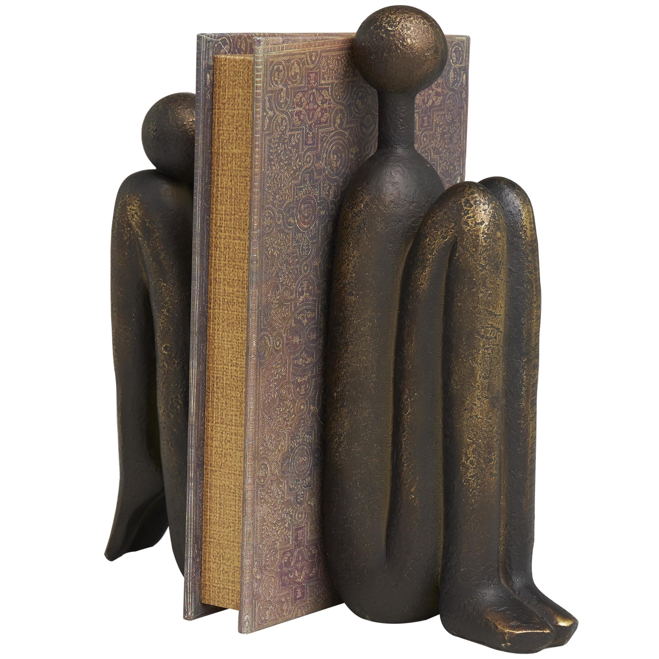 DecMode 4" People Bronze Polystone Bookends (Set of 2)