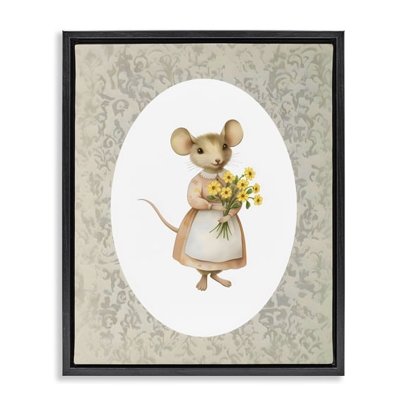 Stupell Industries Little Mouse with Flowers Black Framed Floater Canvas Wall Art, design by Arlington Prints