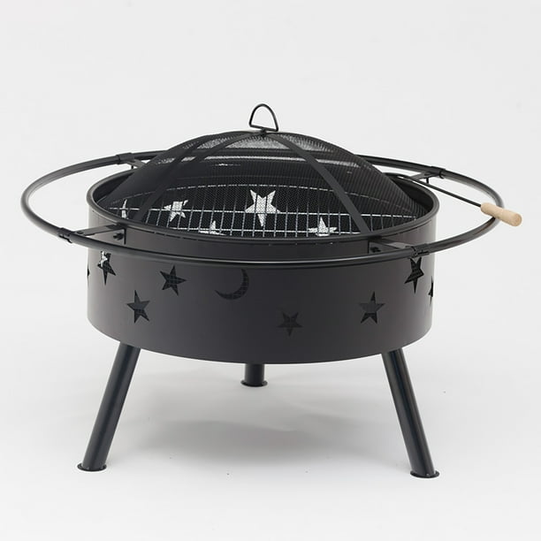 Star and Moon Steel Wood Burning Round Fire Pit