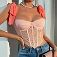 thumbnail image 6 of Women Boned Corset Tops, Floral Lace Corsets Lingerie, Tie Strap V-Neck Sleeveless Bustier Tops, Women's Polyester Pull On Push up Underwire Bras Corset Shapewear Pinks, 6 of 8