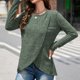 thumbnail image 2 of Camisa de manga larga para mujer Cuello redondo Apertura irregular Casual Manga larga suelta Top de punto a rayas verticales Verde XL, 2 of 6