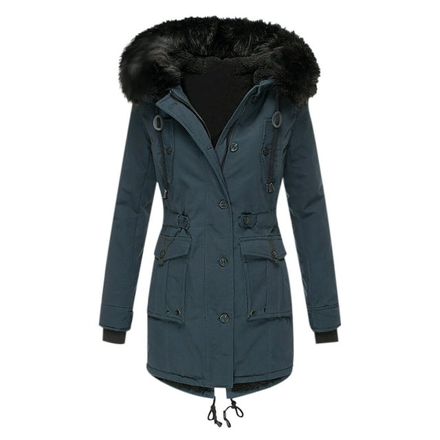 Aqestyerly Women Plus Size Winter Coat With Button Lapel,Warm Composite Outwear Jacket For Cold Weather Comfort HWRETIE
