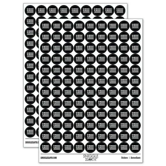 Greece Flag 200 Round Stickers - Black - Gloss Finish - 0.50" Size