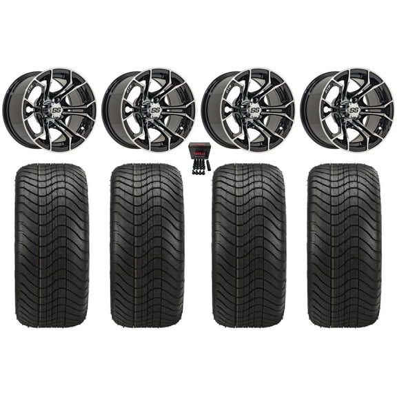 GTW Spyder 14" Golf Cart Wheels Machined Elite 215x35-14 Tires E-Z-GO & Club Car