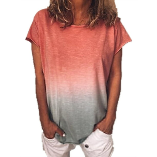 flydende ide Engel Special Gradient Color Print T-shirt Plus Size Women Summer Tops -  Walmart.com
