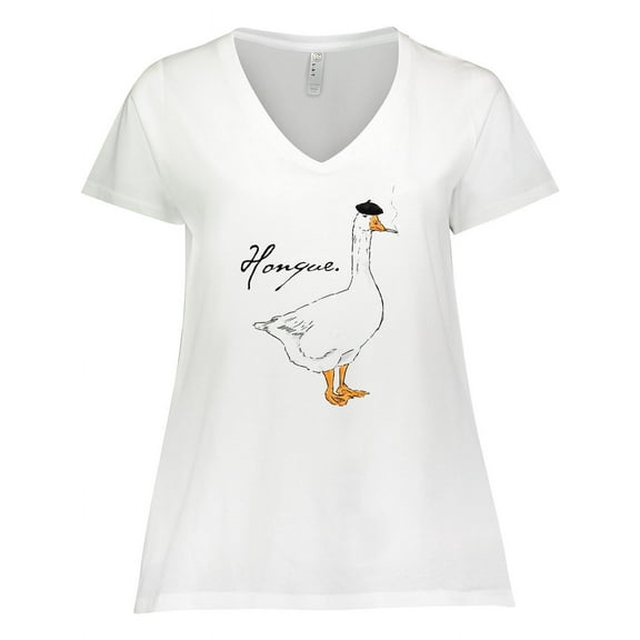 Inktastic French Goose says Honque Women's Plus Size V-Neck T-Shirt