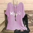 thumbnail image 2 of QATAINLAV Hauts d'Été pour Femmes Décontractés en Coton Lin Manches Courtes T-Shirts Coupe Ample Col Rond Blouses Mode 2025 Imprimé Papillon Tees Soldes Éclair Rose P, 2 of 8