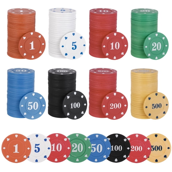 Hengguang 200 Pcs Poker Chips with Denominations, Professional Casino Chips, Plastic Poker Chip Set with Numbers, Mini Dice Striped Poker Set for Blackjack Texas Holdem Games Travel Homes Parties
