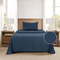 thumbnail image 3 of Mainstays Super Soft Brushed Microfiber Bed Sheet Set, Navy Blue Embossed Stripe, Twin-XL, 3 Piece, 3 of 13