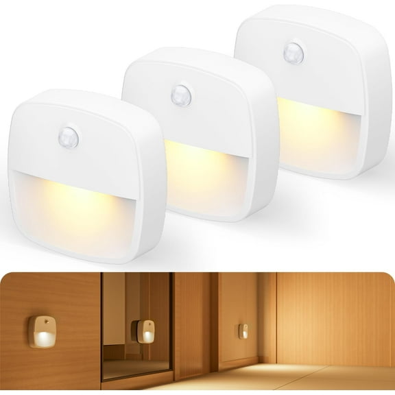 Motion Sensor Night Light LED Stair Lights Electric Torches for Lighting Battery Under Cabinet Light for Kitchen,Bedroom,Bathroom of 3 Pack White