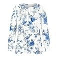 thumbnail image 4 of hxobax Floral T-Shirts Women Long Sleeve Tunic Tops Casual Pleated Crew Neck Pullover Classic Tees, 4 of 5