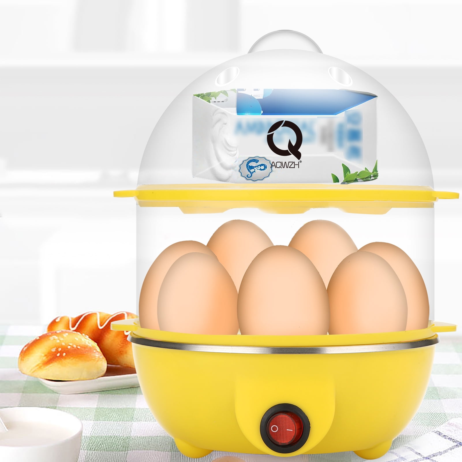 VOBAGA Electric Egg Cooker, Rapid Egg Boiler with Auto Shut Off for Soft,  Medium, Hard Boiled, Poached, Steamed Eggs, Vegetables and Dumplings